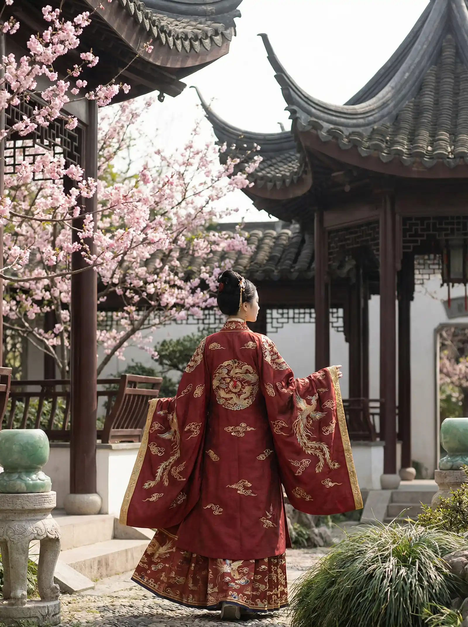 一二三四免费观看视频 明制汉服红色凤凰刺绣